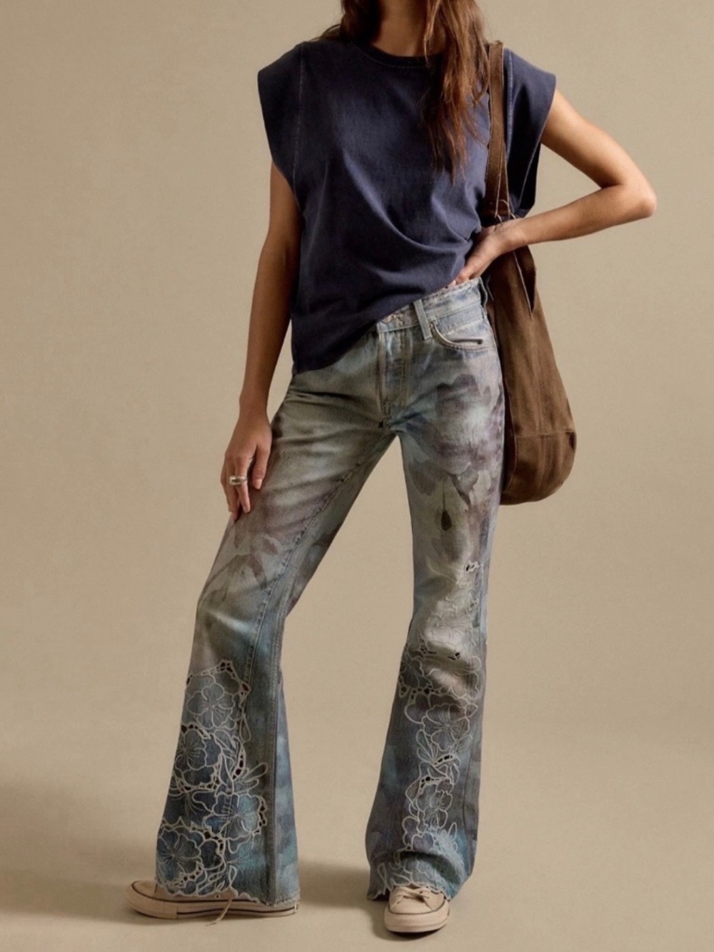 Free People West Coast Illusions & Cutwork Jeans Watercolor Combo 25 NWT